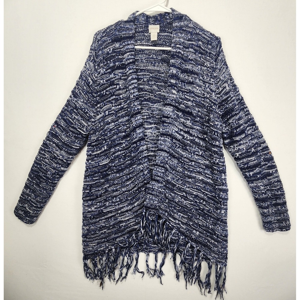 Chico's Women's Marled Blue Cardigan Cozy Open Sweater Size 3 (XL)
